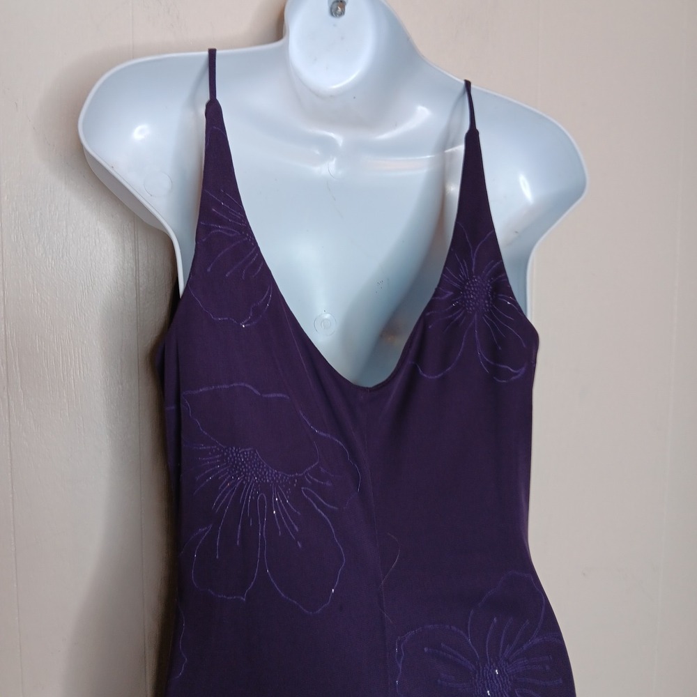 VTG Y2K City Triangles Slip Maxi Dress S Purple Floral Glitter Fairy Whimsigoth - Picture 5 of 9